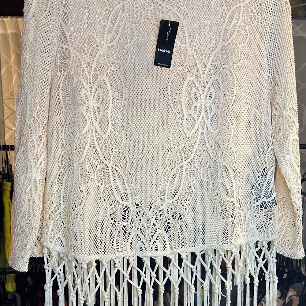 Bebe Beige Lace Knit Top